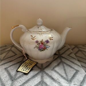 Vintage Japan White Floral Gold Guild Musical Teapot